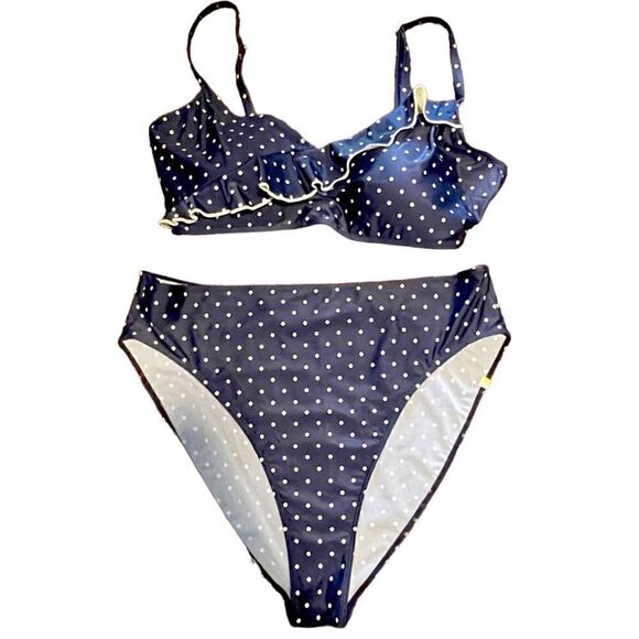 Summersalt- Women’s The Ruffle Marina Bikini Navy and White Dot Plus Size 20/22 - Picture 1 of 12